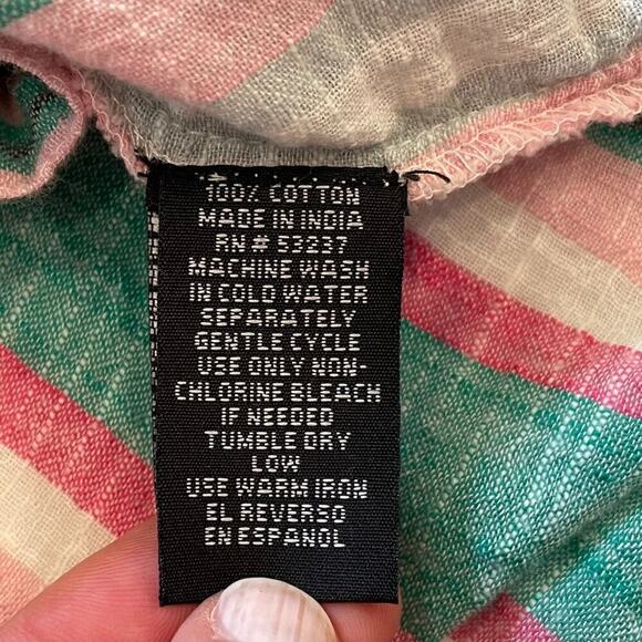 Unique Spectrum Cotton Pastel Striped 3/4 Sleeve Button Down Shirt, Pocket, S - Picture 7 of 13